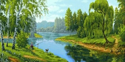 Гобеленовая картина "D. НА РЫБАЛКЕ" в багетной раме, Россия.