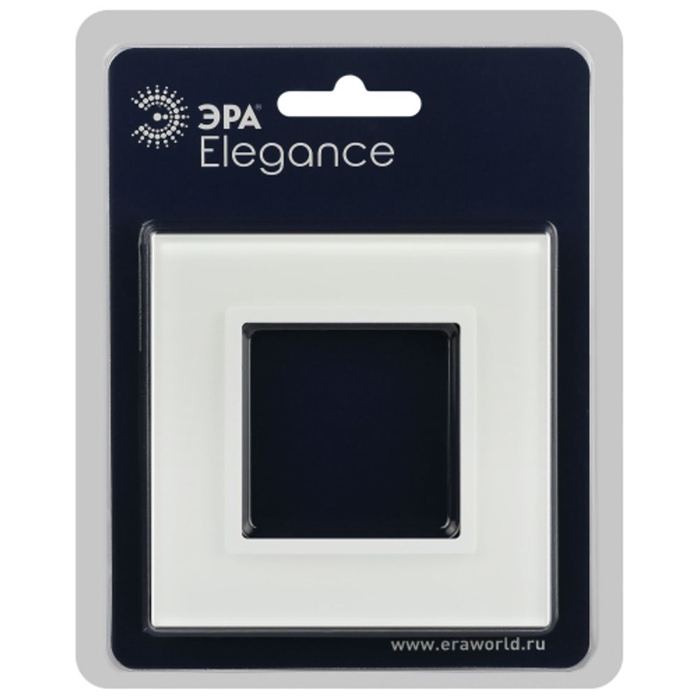 Рамка для розеток и выключателей ЭРА Elegance 14-5101-01М на 1 пост, стекло, белый матовый+бел.