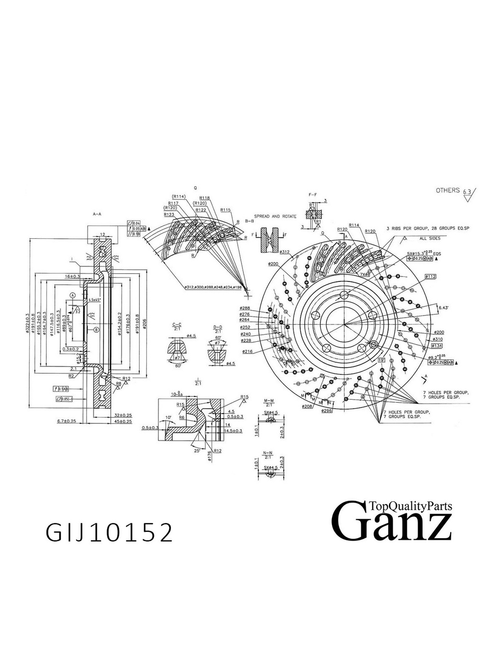 Диск тормозной передний перфорированный с покрытием для MB CLS-C218/X218 (11-17)/ D=322MM GANZ GIJ10152