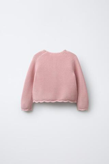 ZARA ВЯЗАНЫЙ КАРДИГАН С ВОЛНАМИ, МЯГКИЙ РОЗОВЫЙ