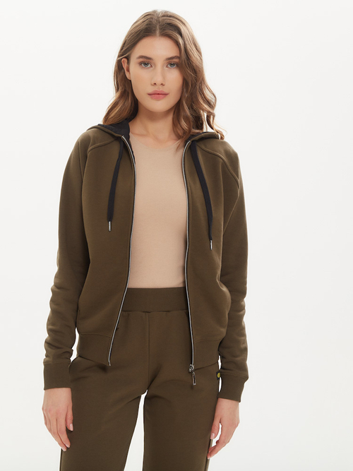 Коричневая толстовка на молнии с капюшоном
