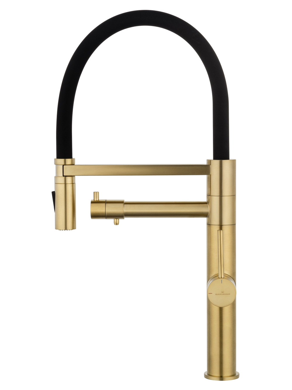 Смеситель для кухни с гибким изливом и подключением фильтра WONZON & WOGHAND, Брашированное золото (WW-88458007-BG)
