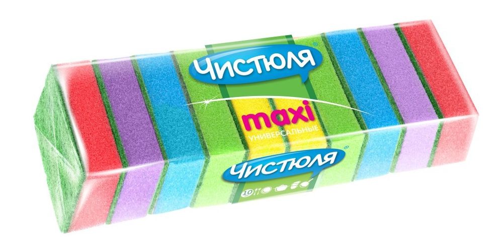 Губка д/посуды Чистюля Maxi 10шт 9,6х6,4х2,7см