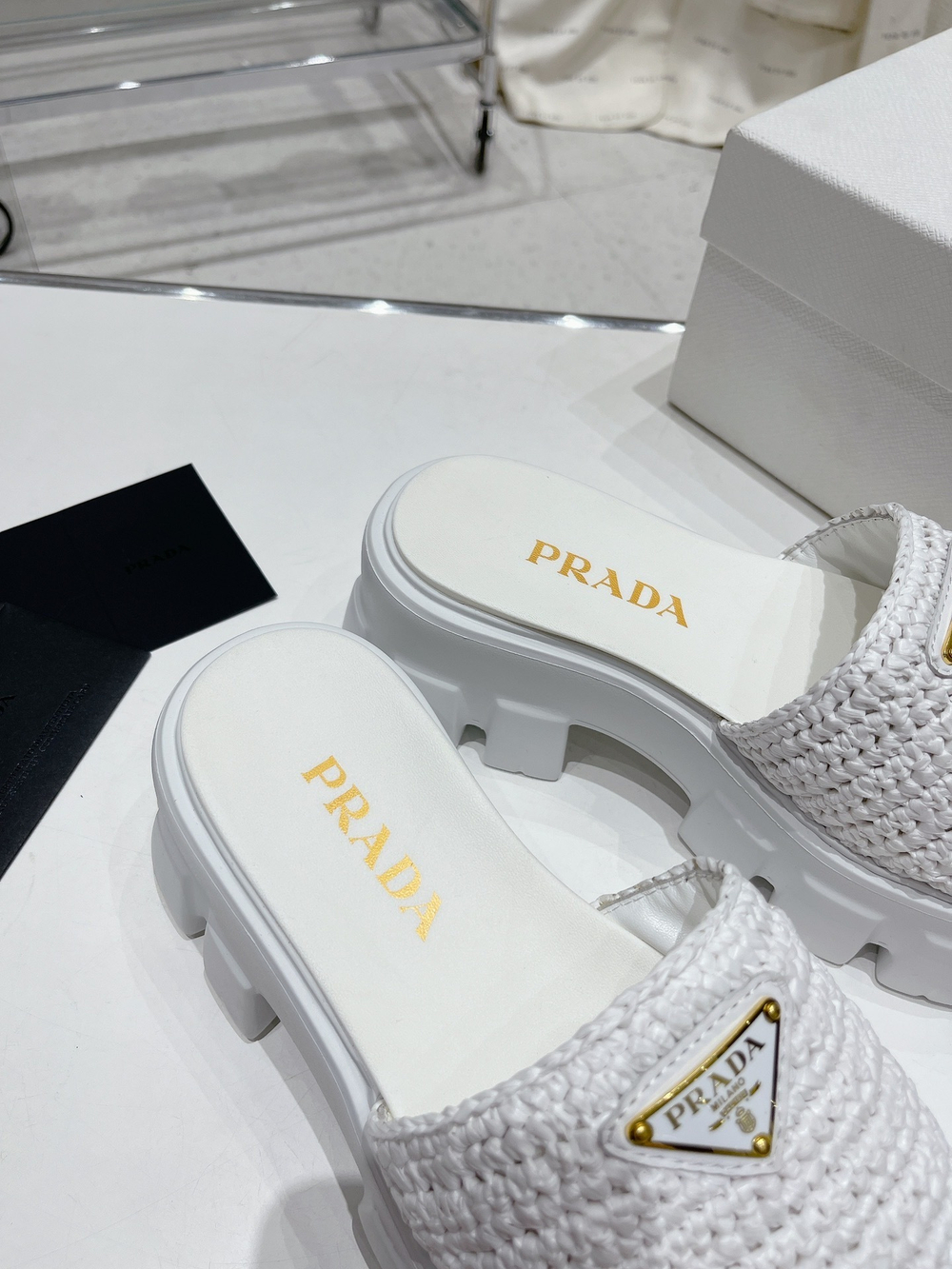 Prada Crochet Platform Slides