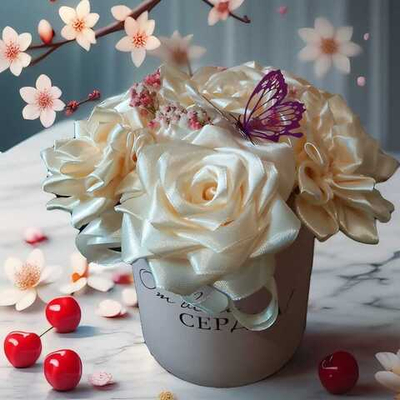 Букет цветов из атласных лент