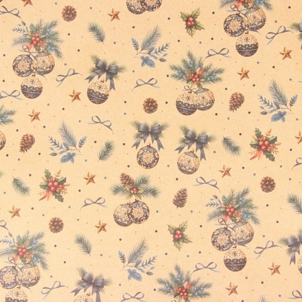 Упаковочная бумага крафт, Рождественские игрушки, 80 г, 0,5*0,7 м.