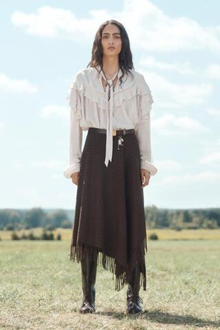 ZARA ЮБКА С АСИММЕТРИЧНЫМ ПОДОЛОМ И БАХРОМОЙ, КОРИЧНЕВЫЙ