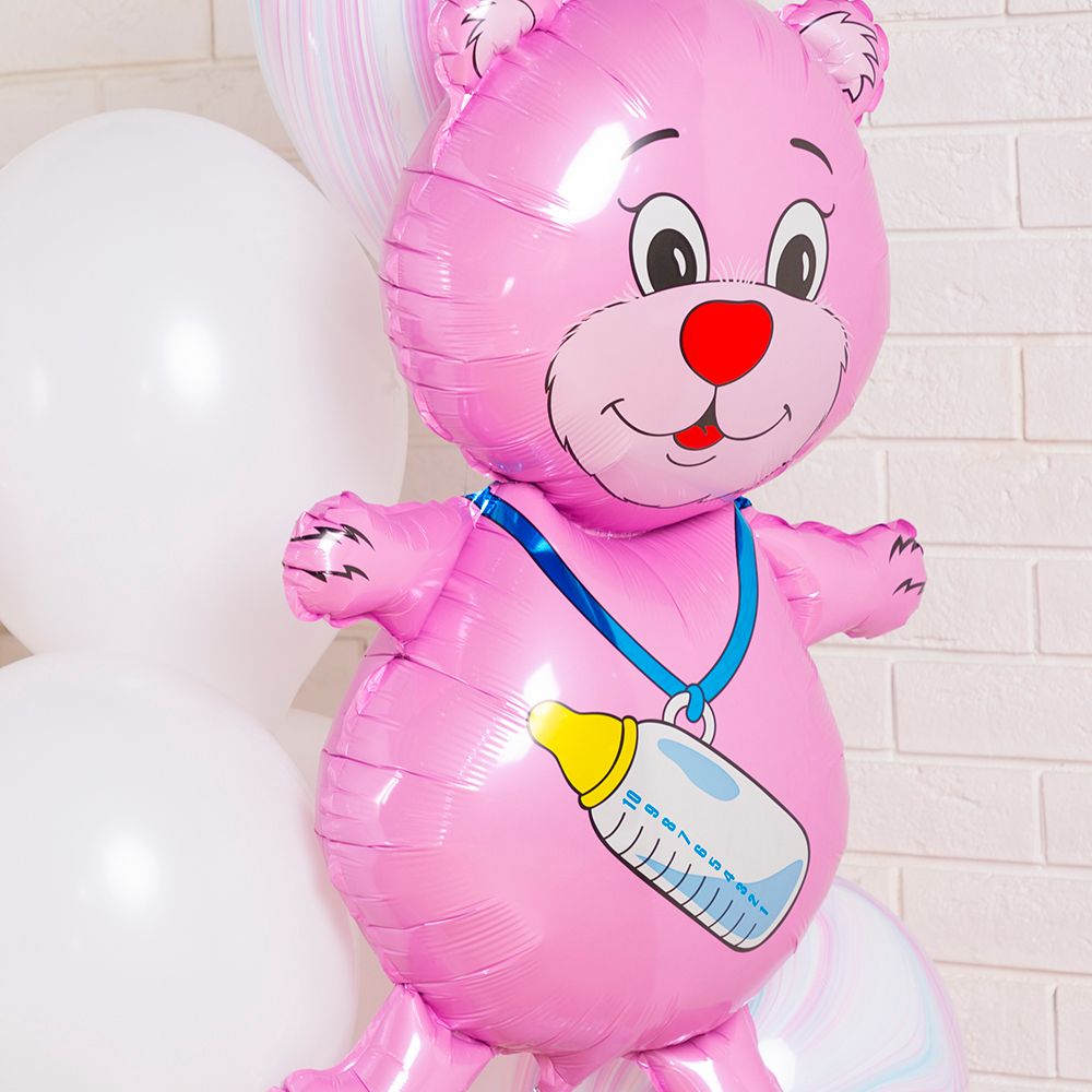 F Шар фигура Медведь Медвежонок девочка (фуксия) 32"/81 см (БГ-30)  Изображение7