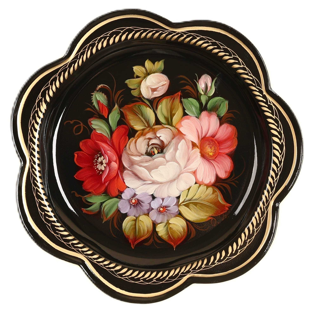 Жостовский поднос декоративный, размер 18 см (A1), металлический