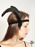 повязка на голову в стиле Чикаго №13 с перьями черная, текстиль