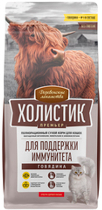 Деревенские лакомства 2кг Сухой корм для поддержки иммунитета кошек, говядина