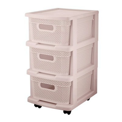 Комод Keeplex Ajur с корзинами на колесиках трехсекционный компакт 37х30х52см бежевый топаз