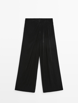 Massimo Dutti Бархатные брюки с широкими штанинами и складками, черный