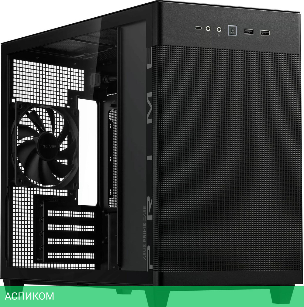 Корпус ASUS PRIME AP201 Tempered Glass mATX без БП Black (90DC00G0-B39010)