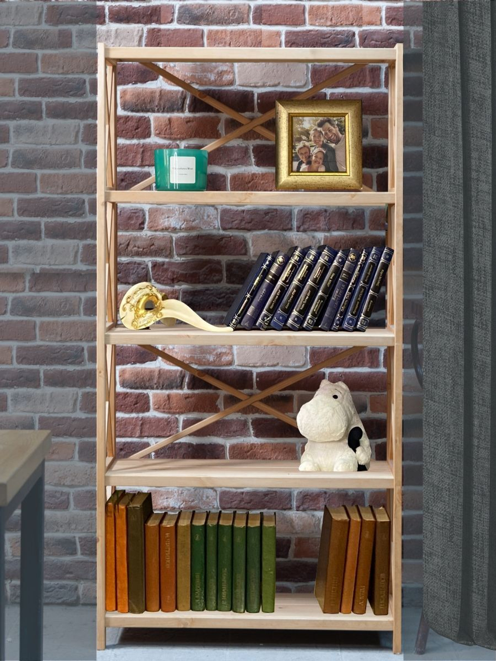 Стеллаж деревянный напольный Юск из массива сосны 5 полок, натуральный бейц