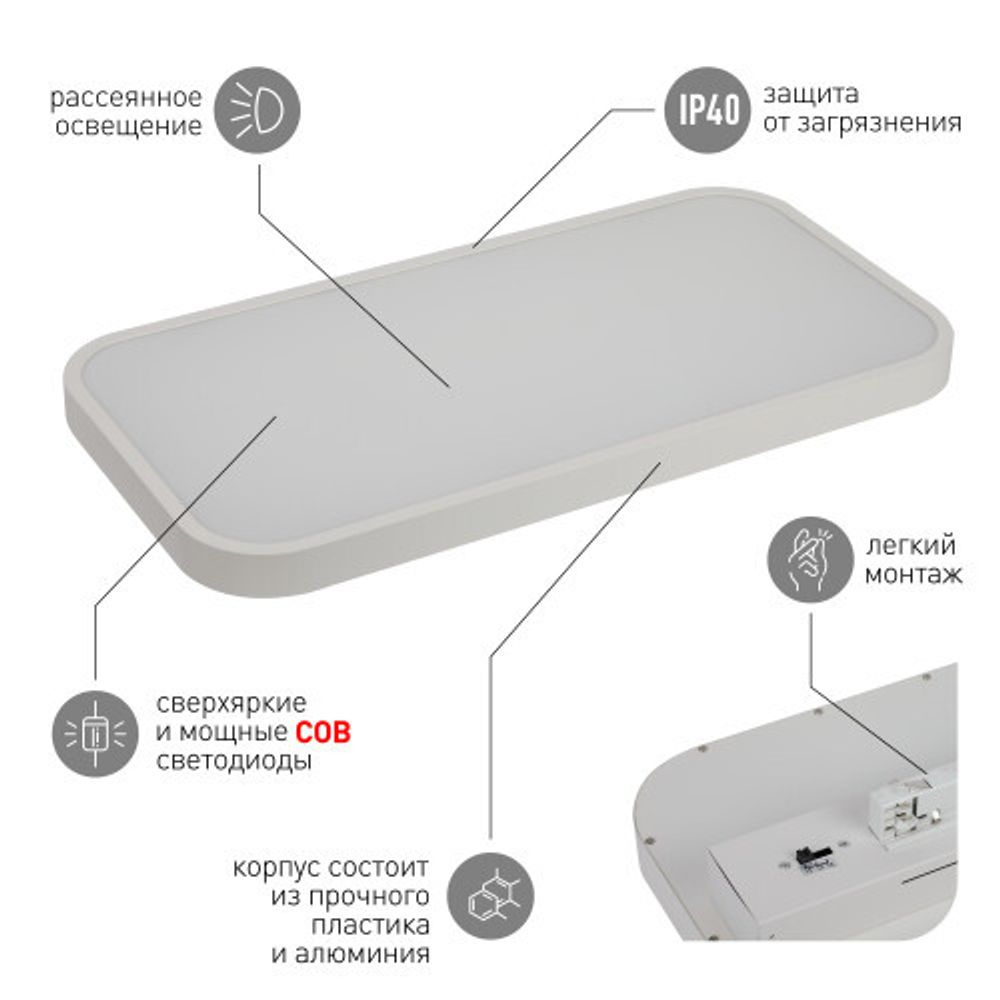 Трековый светильник трехфазный ЭРА STR-31-WB-30K-W45 панель 45Вт 3000К 4000Лм белый