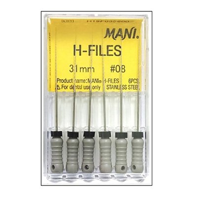 H-Files №08 (31мм) Mani Аш-Файлы (6шт.) Мани, корневой бурав ручной, эндодонтический