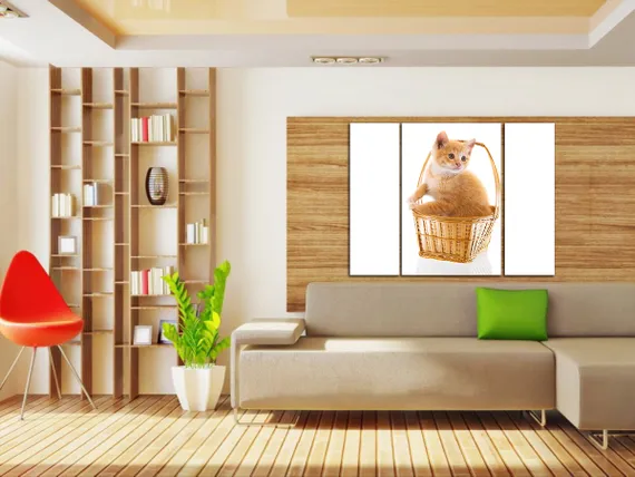 Модульная картина "Кошка в корзинке"