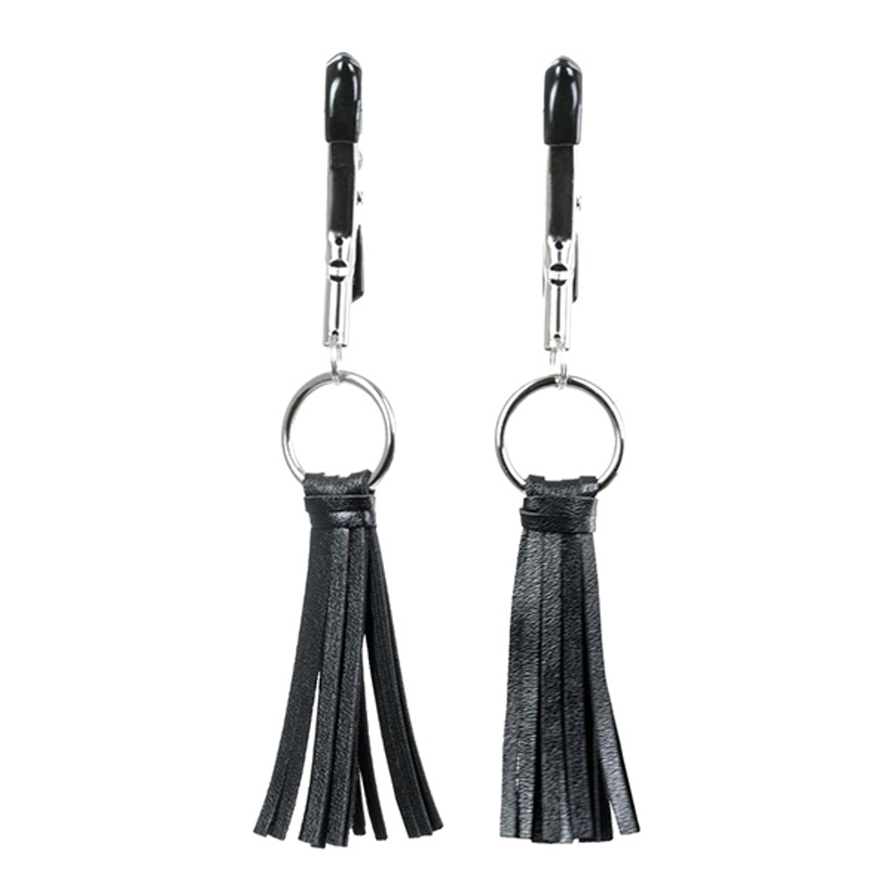 Черно-серебристые зажимы для сосков с кисточками ToyFa Theatre 705011