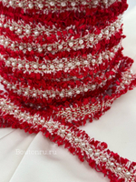 Тесьма красная с мелким жемчугом