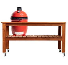 Керамический гриль Kamado Joe Classic III Stand Alone, 46 см (красный), на столе из дуба