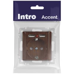 Розетка Intro Accent 6-410-10 , P+E Schuko со шторками, 16А-250В + 2хUSB, IP20, СУ, венге