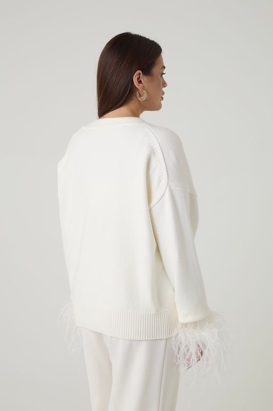 Кардиган вязаный с перьями, молочный