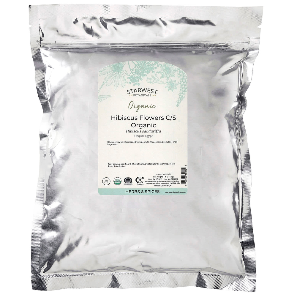 Starwest Botanicals, органические цветы гибискуса, нарезанные и просеянные, 453,6 г (1 фунт)