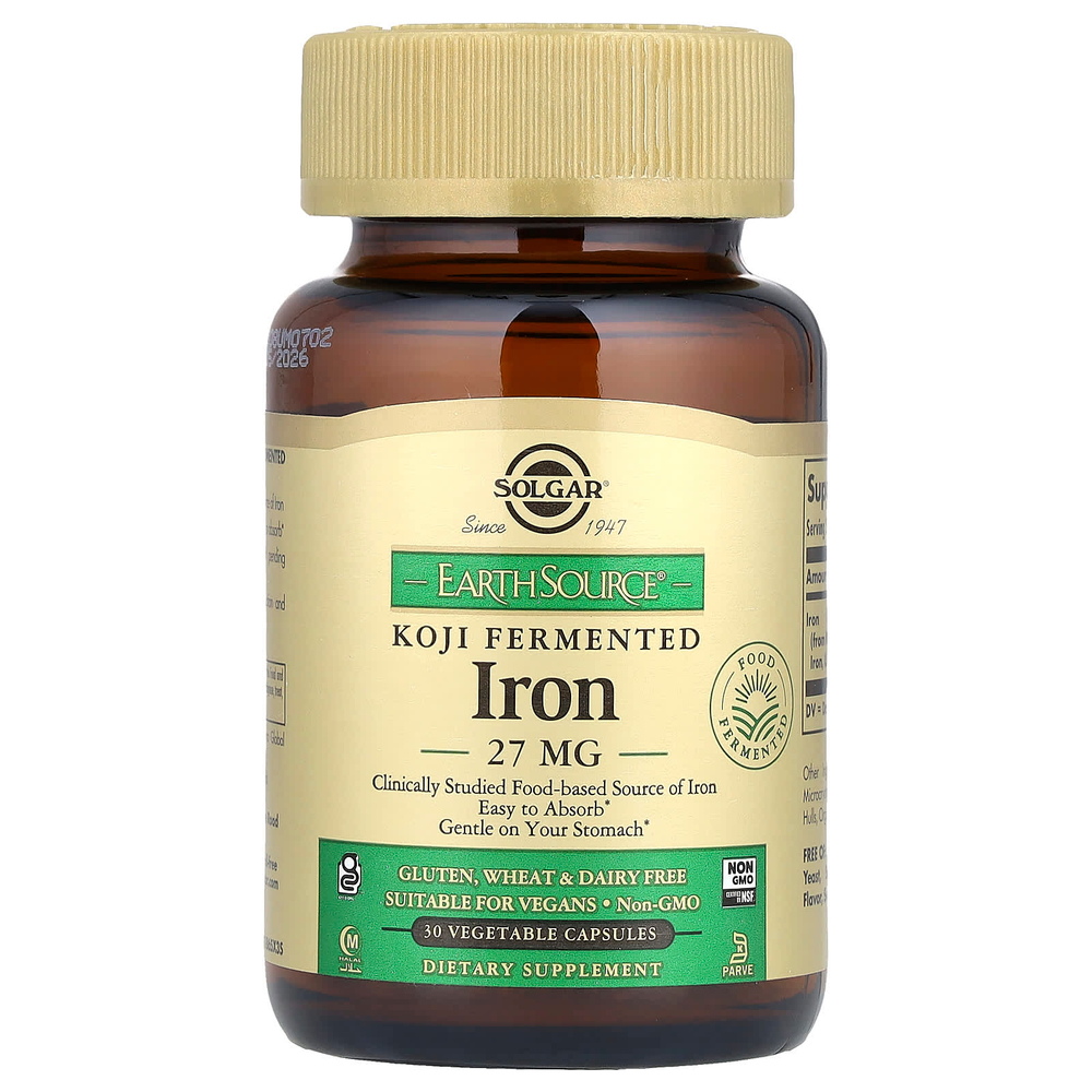 Solgar, EarthSource®, ферментированная кодзи, железо, 27 мг, 30 растительных капсул