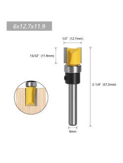 Фреза по дереву кромочная прямая для выборки заподлицо с верхним подшипником ,хвостовик 6 мм,3шт