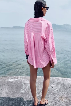 ZARA РУБАШКА ИЗ ПОПЛИНА, РОЗОВЫЙ