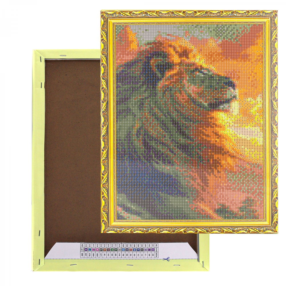 Алмазная мозаика Alingar, на подрамнике, с полным заполнением, (глянц) дизайн рамка, 30х40 см, 20 цветов, "Лев на закате"