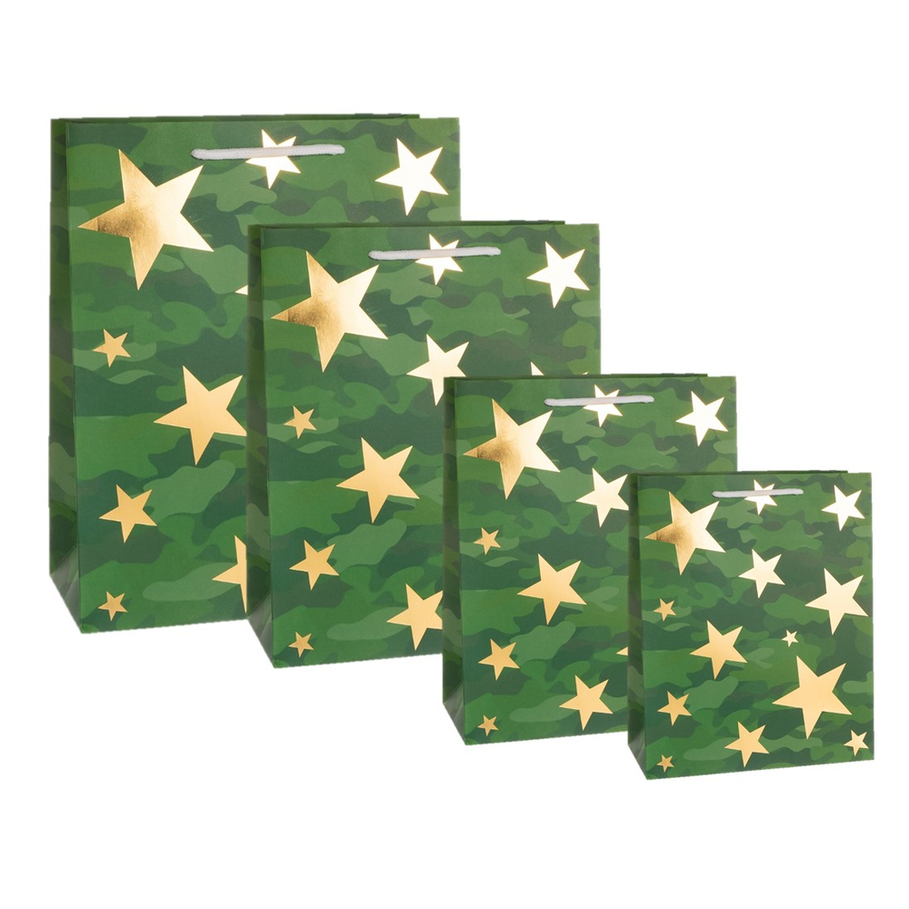 Подарочный пакет «Звездный камуфляж», металлик, в четырех размерах