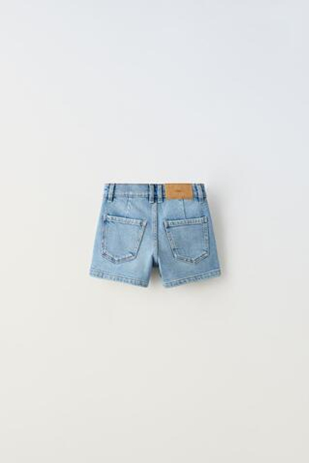 ZARA ДЖИНСОВЫЕ ШОРТЫ С ВЫСОКОЙ ПОСАДКОЙ, СИНИЙ
