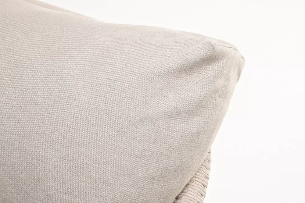 "Верона" диван 3-местный плетеный из роупа, каркас алюминий белый муар, роуп бежевый круглый, ткань бежевая 15052