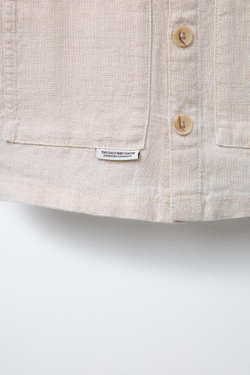 ZARA ЛЬНЯНАЯ КУРТКА-РУБАШКА С НАШИВКОЙ, СВЕТЛО-БЕЖЕВЫЙ