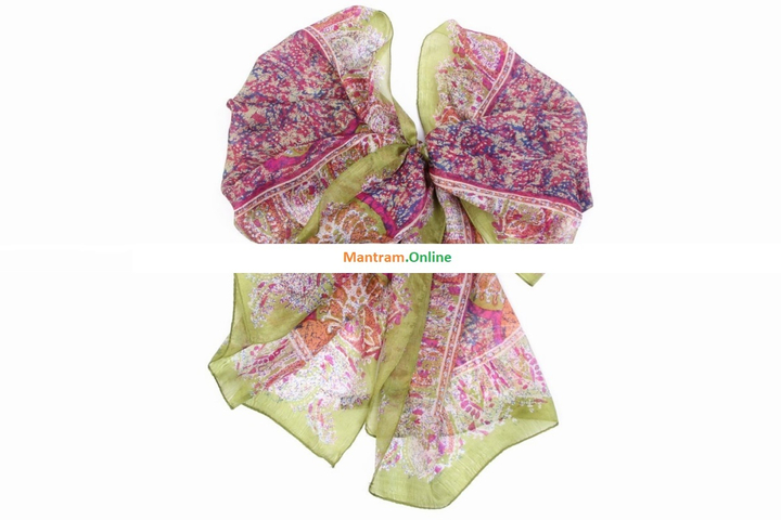 Шарф материал Шелк 100% "Цветы" на болотно-вишневом 45x170 см.