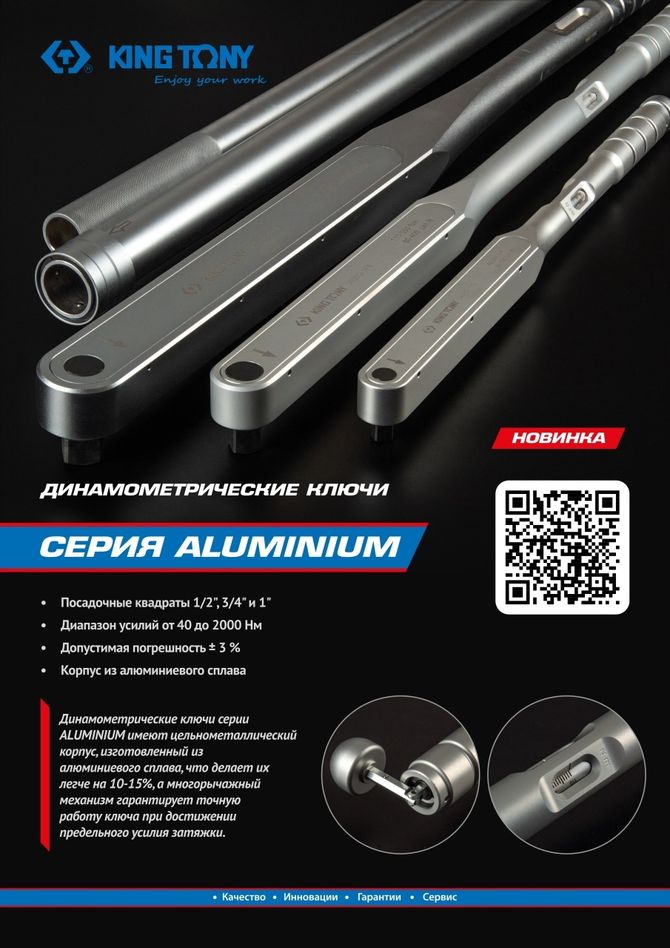 KING TONY (3465G-1FB) Динамометрический ключ серии "ALUMINIUM", 3/4", 110-550 Нм, футляр