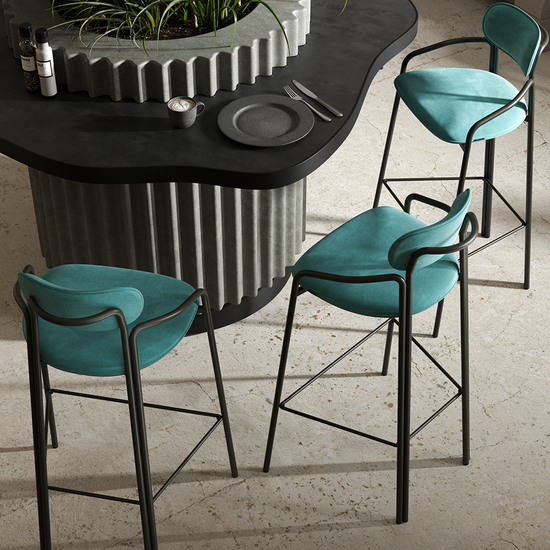 Стул барный ror, round, велюр, черный/светло-бирюзовый