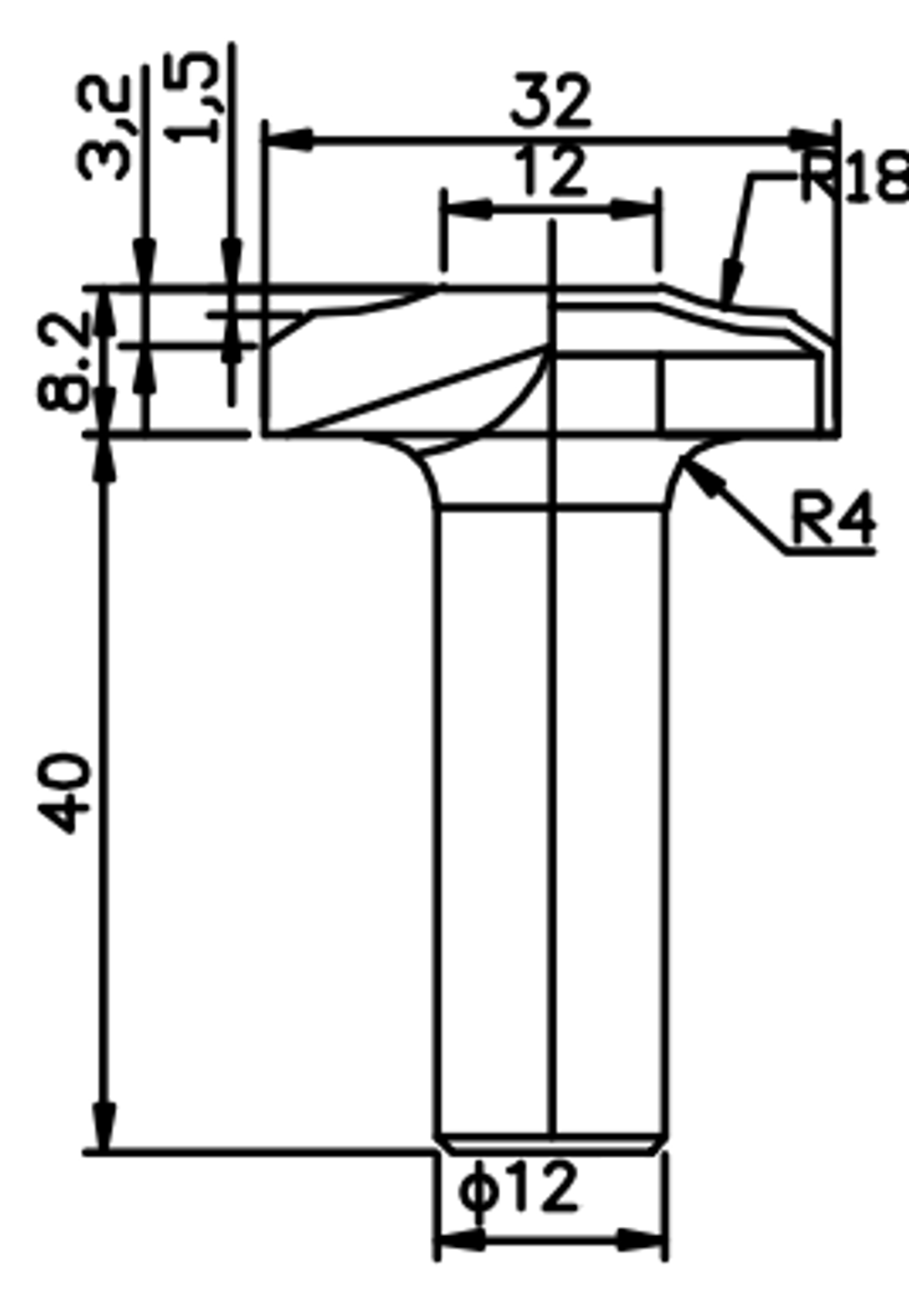 PCD профильная фреза D.32x8,2 S.12x40 Z2