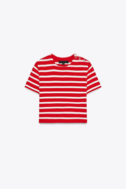 ZARA ТРИКОТАЖНЫЙ ТОП В ПОЛОСКУ С КОРОТКИМИ РУКАВАМИ, ПОЛОСКИ