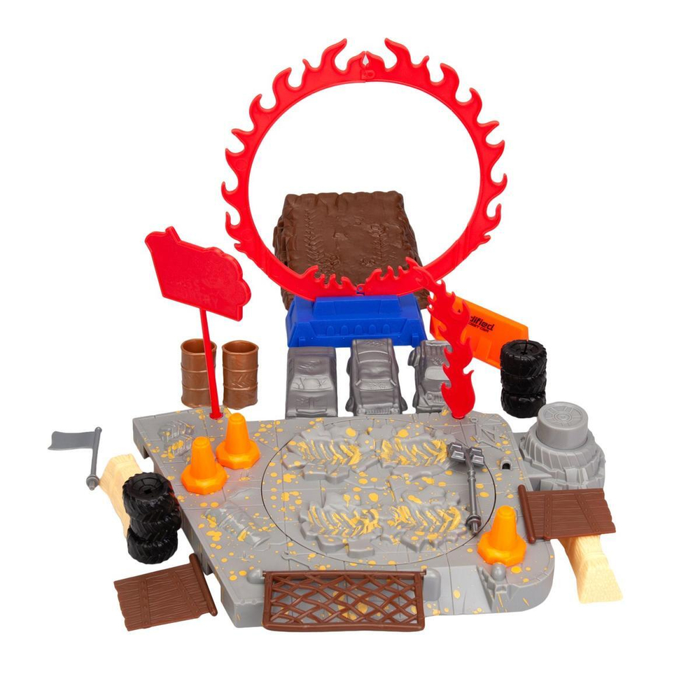 Набор вращающаяся катапульта, грузовик–бигфут миксер, 4 ведущих колеса, 9 см, 26 аксессуаров, синий