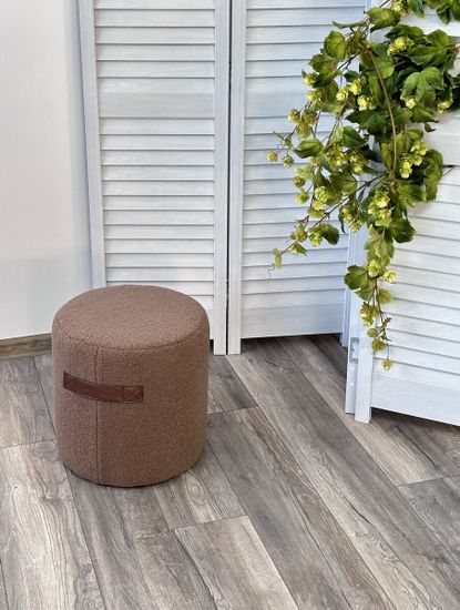 Пуф для гостиной HARTA NINI-02 Тауп, teddy  / TKS-03 темно-коричневый, экокожа