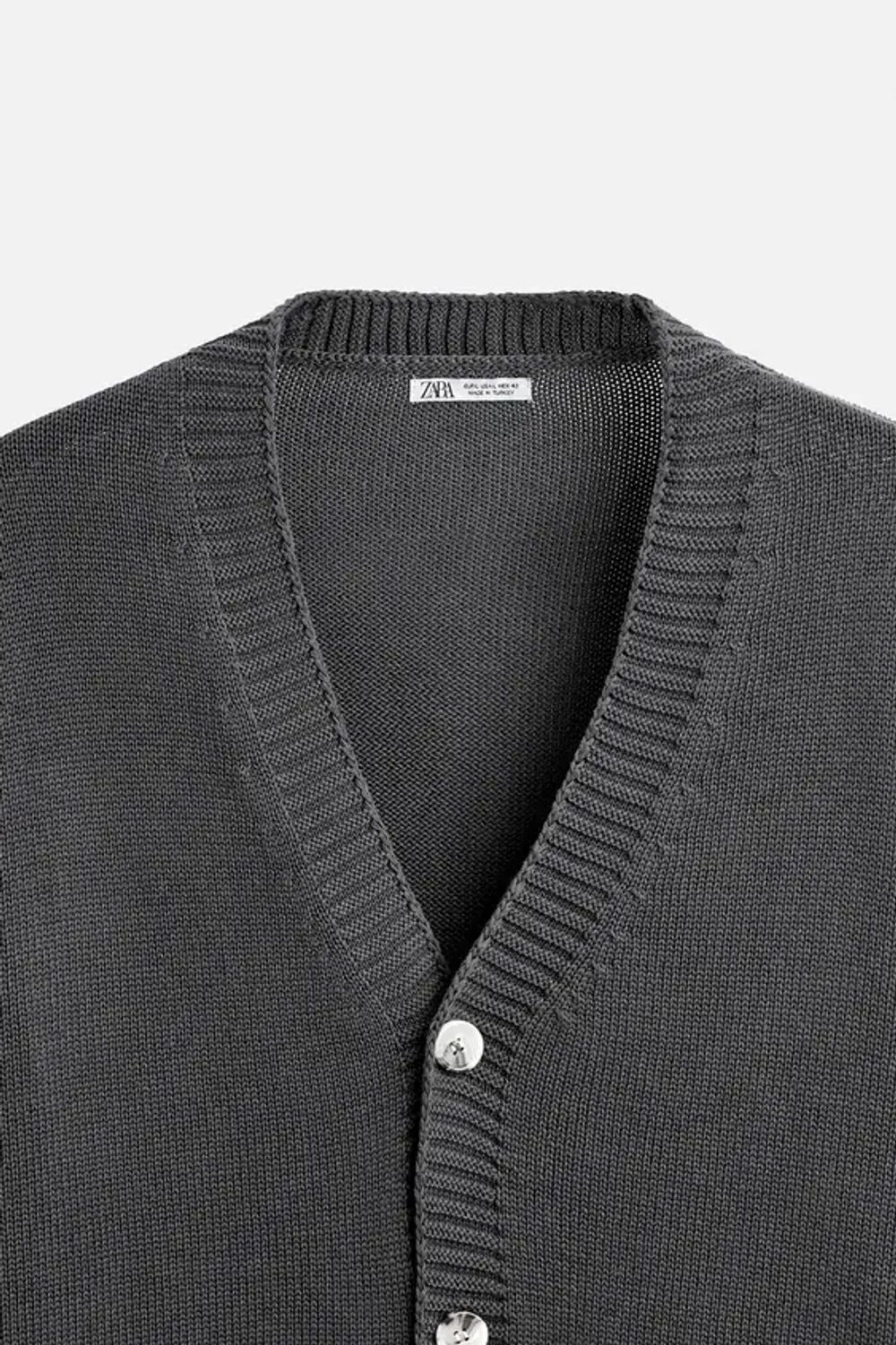 ZARA КАРДИГАН ИЗ РЕЛЬЕФНОГО ХЛОПКА, СЕРЫЙ