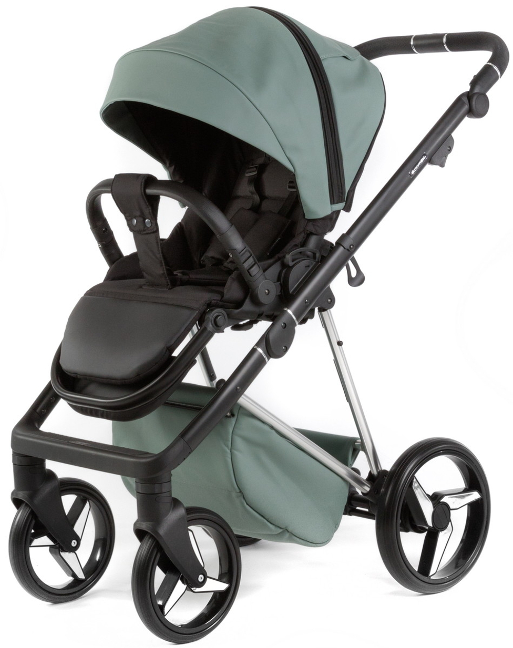 Детская коляска Adamex Quantum Superstar Deluxe 3 в 1 Q-STAR150-K (СЕРО-ЗЕЛЕН.КОЖА+СЕРО-ЗЕЛЕН.ДНО+ХРОМ.РАМА)