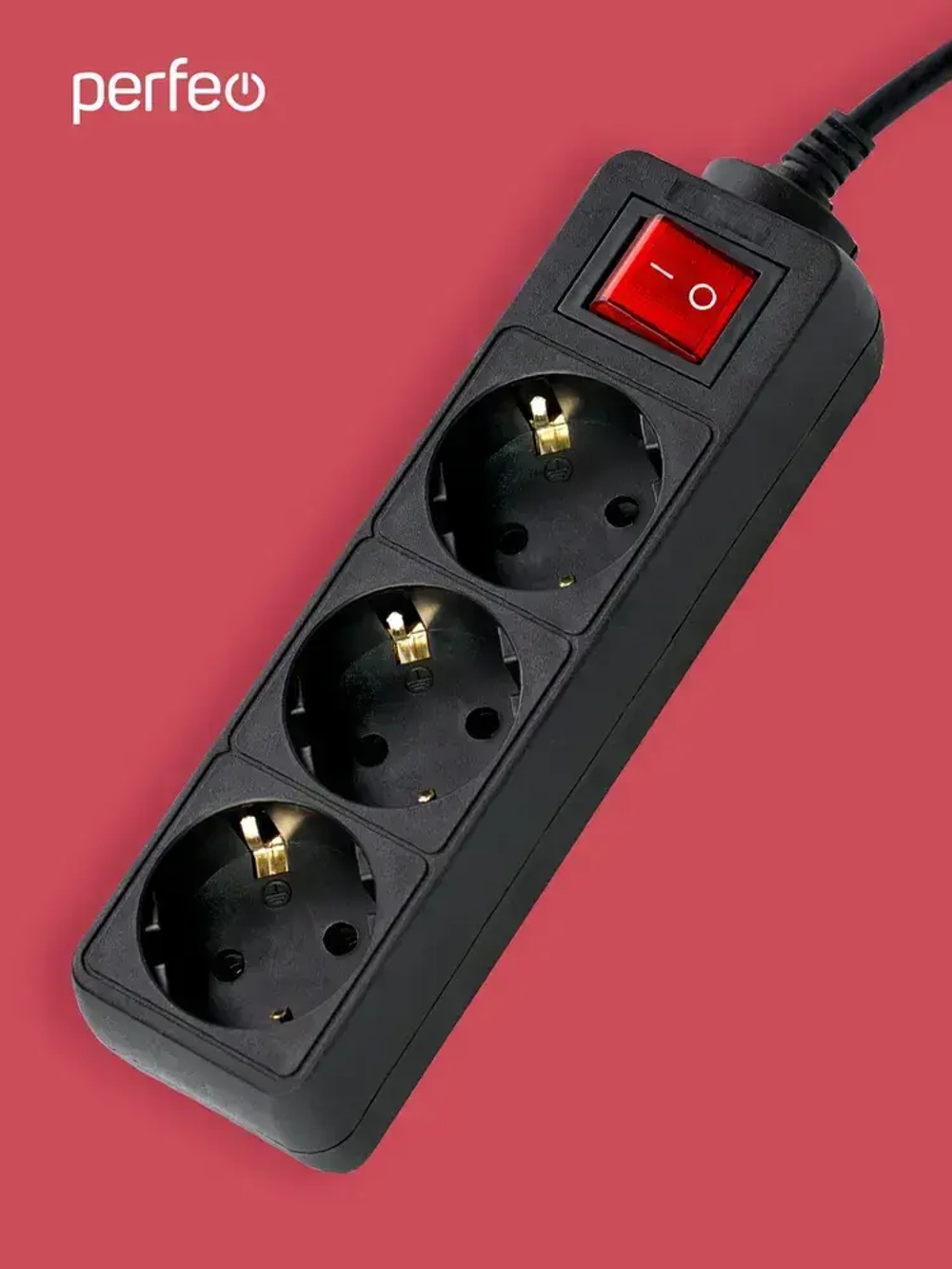 Сетевой удлинитель Perfeo с кнопкой POWERMATE PF-PM-3/1,8-B, 1,8м, 3 розетки, черный