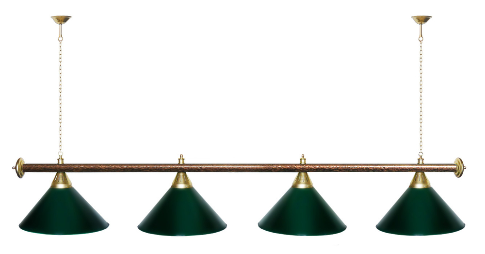 Лампа STARTBILLIARDS 4 пл. (плафоны зеленые,штанга зеленая,фурнитура золото)