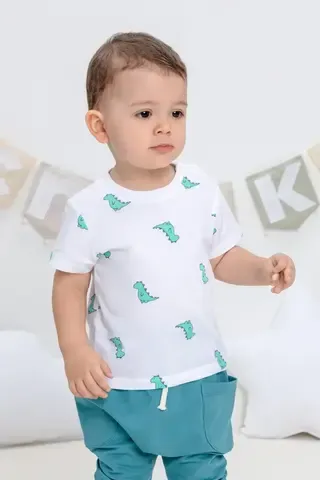фуфайка  для мальчика  КР 302034/белый,зеленые динозавры