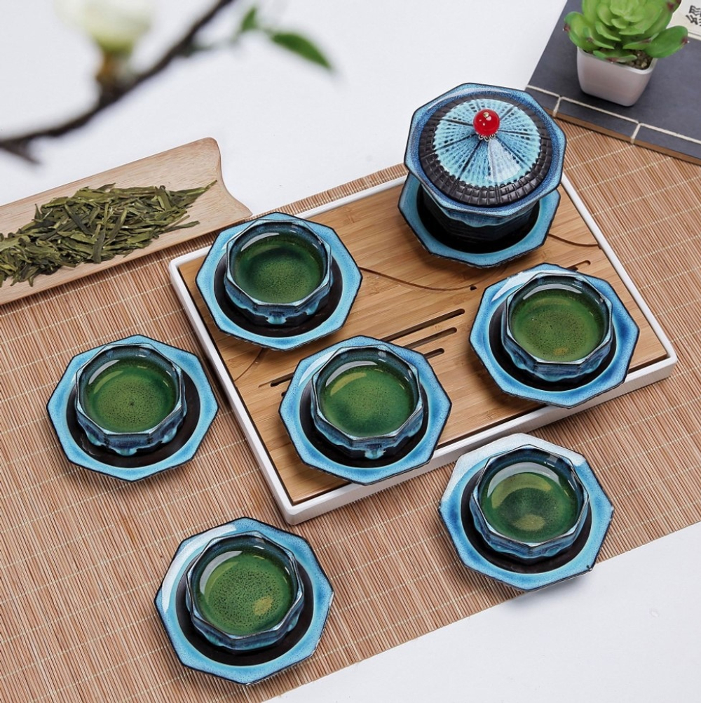 242101 Сервиз Дорожный "Пагода" в чехле, фарфор синий