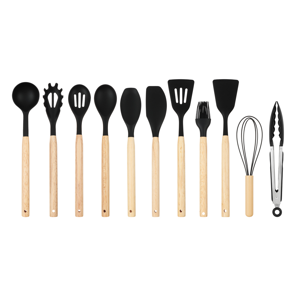 Набор кухонных принадлежностей 12 предметов, антипригарный силикон, черный SATOSHI Аллон